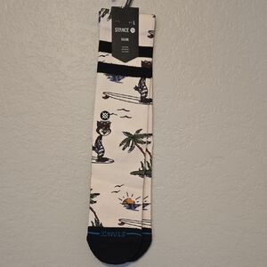 Stance Black and White Surfing Cat Socks, Mens L Size 9-13, Crew
